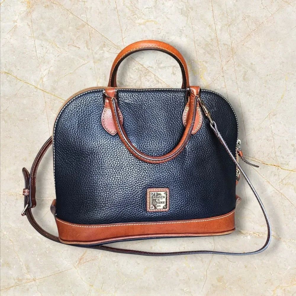 Dooney & Bourke Black and Brown Leather Satchel - Picture 2 of 11